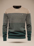 Herren-Strickpullover mit Rundhals, Streifen und Colour-Blocking