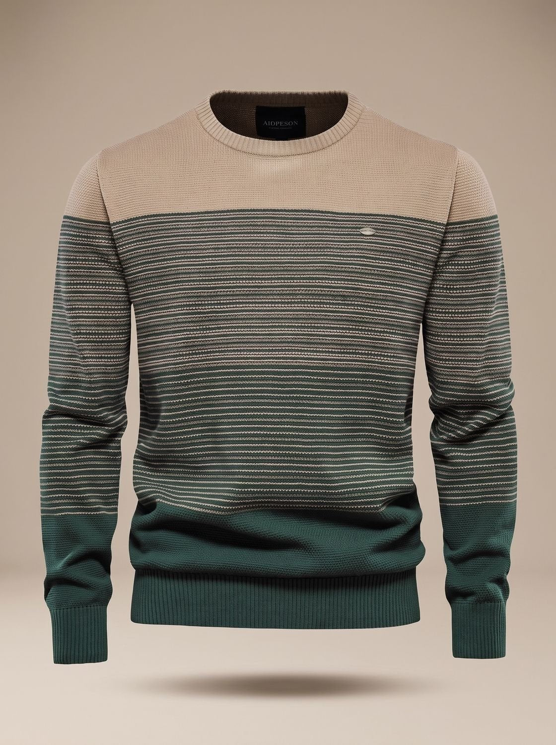 Herren-Strickpullover mit Rundhals, Streifen und Colour-Blocking in Grün
