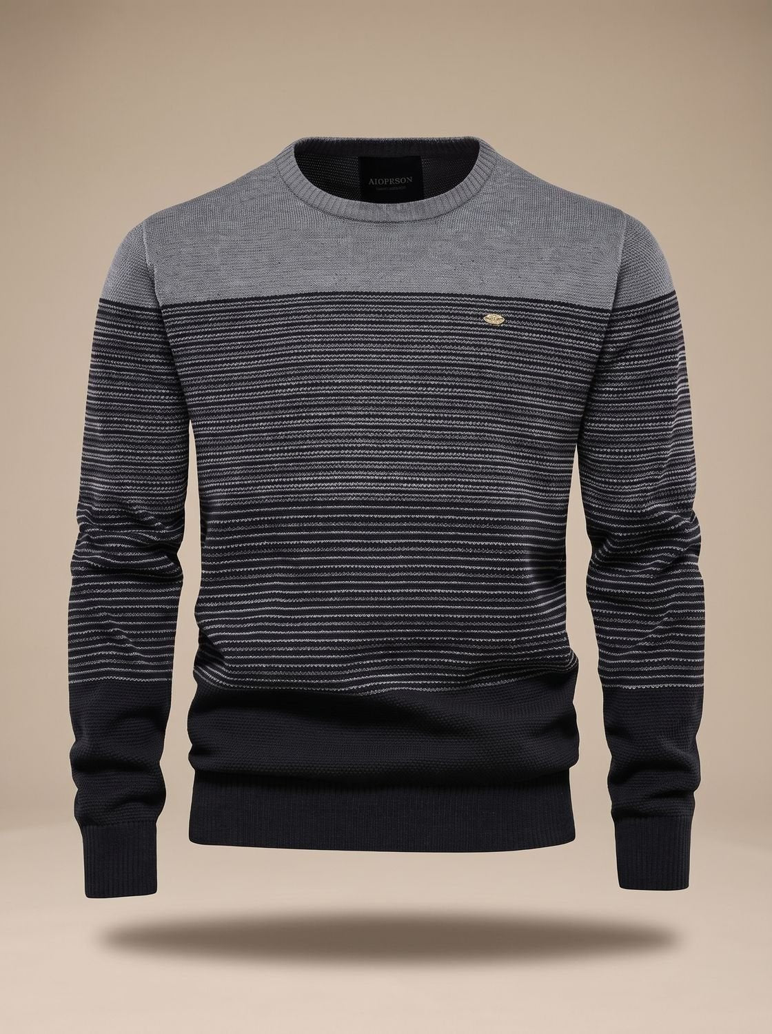 Herren-Strickpullover mit Rundhals, Streifen und Colour-Blocking in Grau
