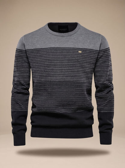 Herren-Strickpullover mit Rundhals, Streifen und Colour-Blocking in Grau
