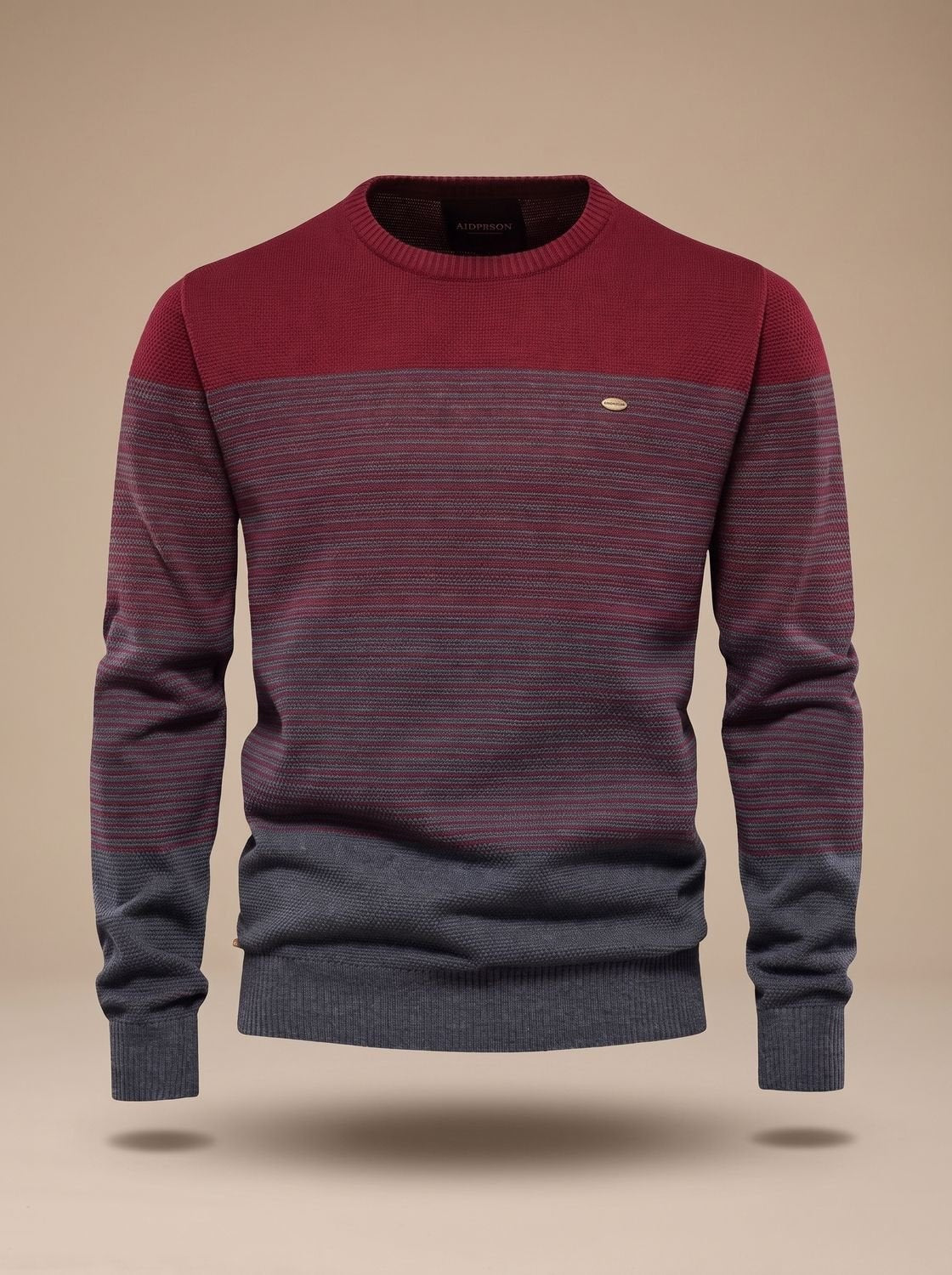 Herren-Strickpullover mit Rundhals, Streifen und Colour-Blocking in Rot