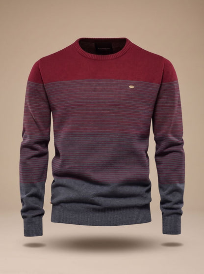 Herren-Strickpullover mit Rundhals, Streifen und Colour-Blocking in Rot