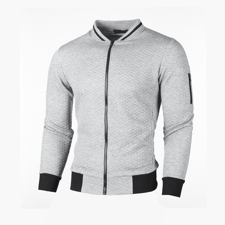 Herren-Sweatjacke mit Rautenstruktur, Reißverschluss und kontrastierenden Bündchen in Hellgrau
