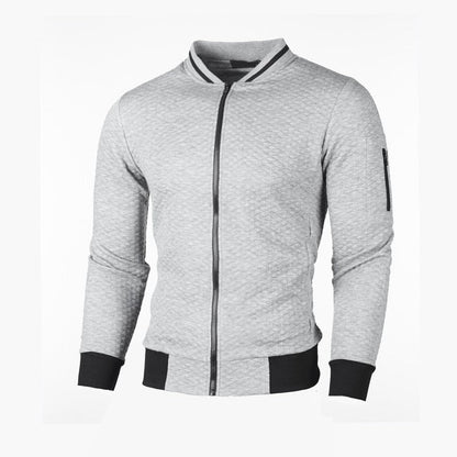 Herren-Sweatjacke mit Rautenstruktur, Reißverschluss und kontrastierenden Bündchen in Hellgrau