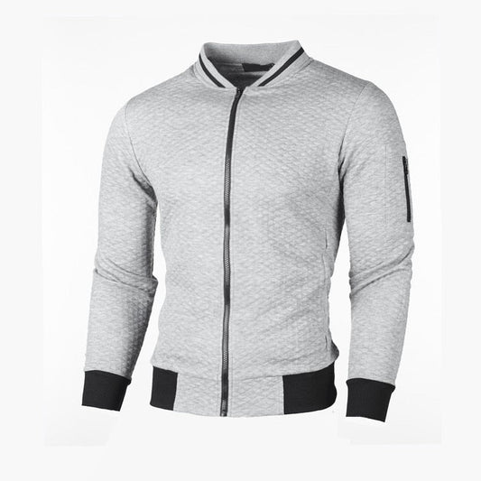 Herren-Sweatjacke mit Rautenstruktur, Reißverschluss und kontrastierenden Bündchen in Hellgrau