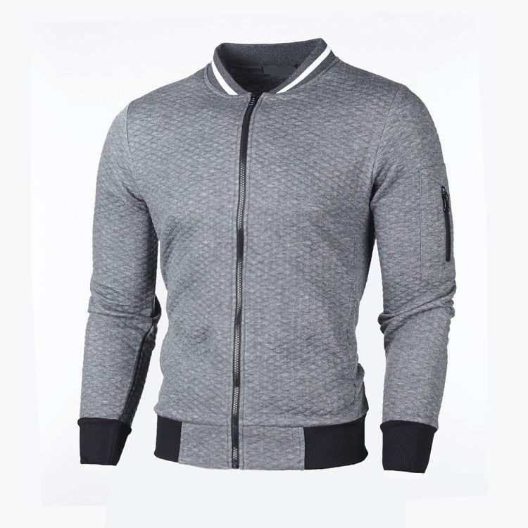 Herren-Sweatjacke mit Rautenstruktur, Reißverschluss und kontrastierenden Bündchen in Dunkelgrau