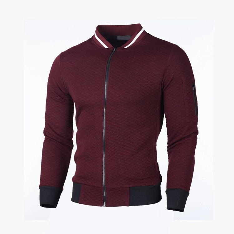 Herren-Sweatjacke mit Rautenstruktur, Reißverschluss und kontrastierenden Bündchen in Rot