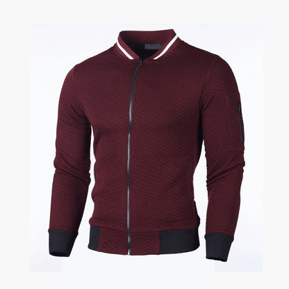 Herren-Sweatjacke mit Rautenstruktur, Reißverschluss und kontrastierenden Bündchen in Rot