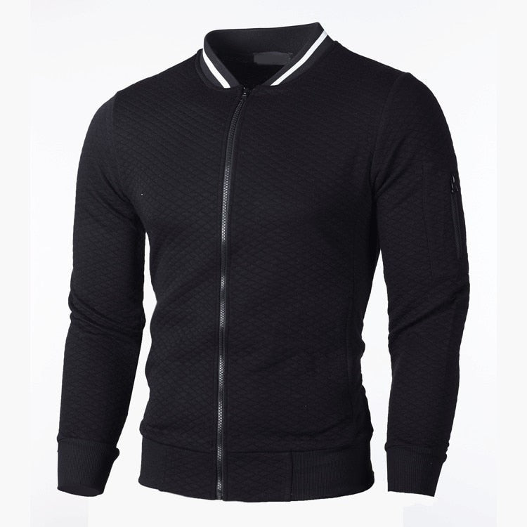 Herren-Sweatjacke mit Rautenstruktur, Reißverschluss und kontrastierenden Bündchen in Schwarz