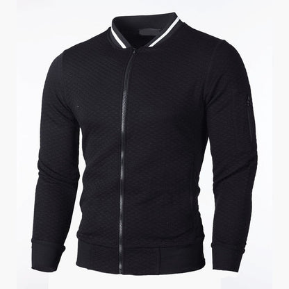 Herren-Sweatjacke mit Rautenstruktur, Reißverschluss und kontrastierenden Bündchen in Schwarz