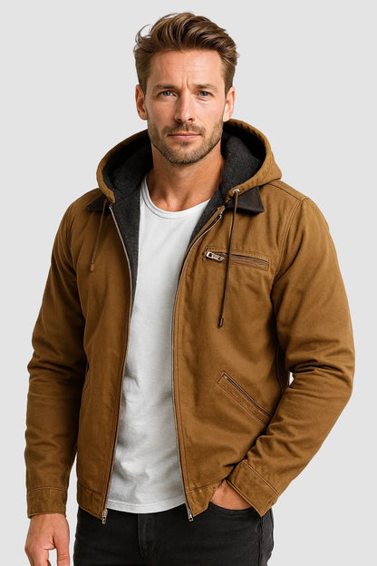 Herren-Übergangsjacke mit Fleecefutter, verstellbarer Kapuze und Reißverschlusstaschen, Ansicht 5