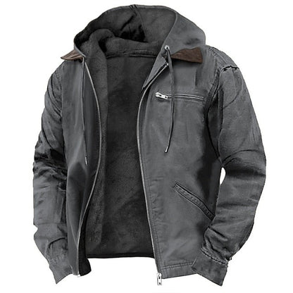 Herren-Übergangsjacke mit Fleecefutter, verstellbarer Kapuze und Reißverschlusstaschen in Grau