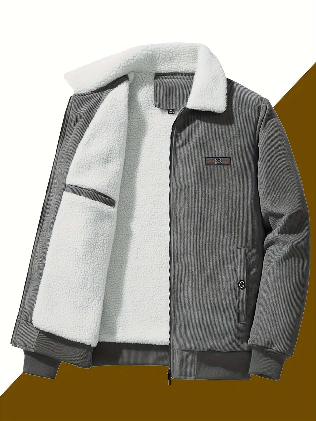 Herren-Winterjacke aus Cord mit Teddyfutter, Teddykragen und Reißverschluss, Ansicht 4