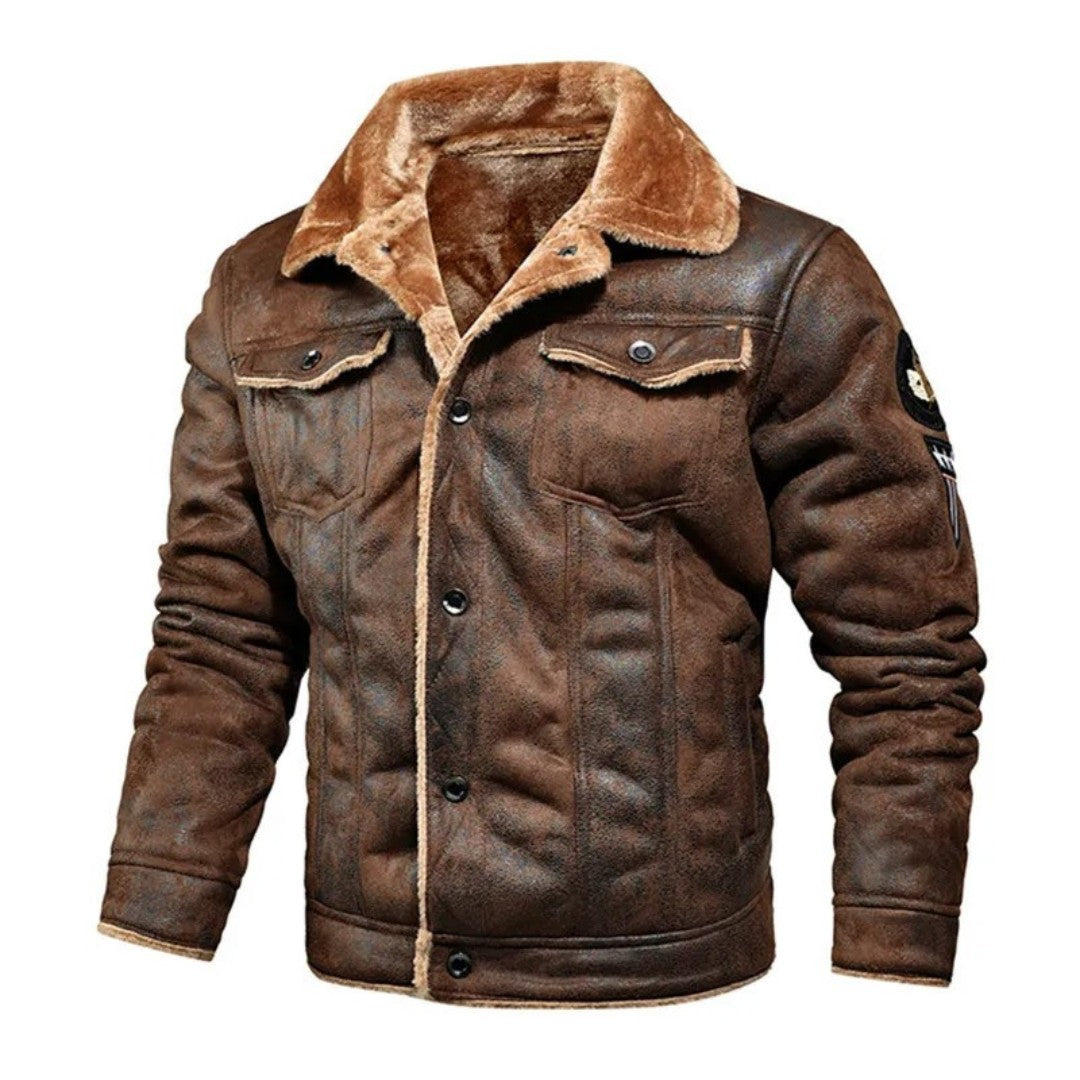Herren-Winterjacke in Wildlederoptik mit Plüschkragen, warmem Futter und Brusttaschen in Braun