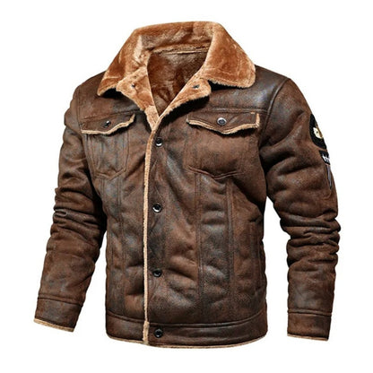 Herren-Winterjacke in Wildlederoptik mit Plüschkragen, warmem Futter und Brusttaschen in Braun