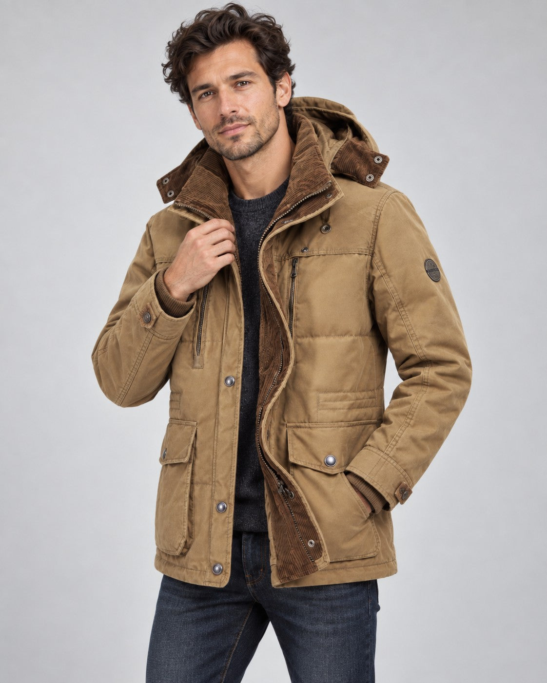 Herren-Winterjacke mit Fleecefutter, abnehmbarer Kapuze und Pattentaschen, Ansicht 6