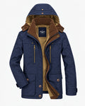 Herren-Winterparka mit Kapuze, Plüschfutter, Cordkragen und Pattentaschen