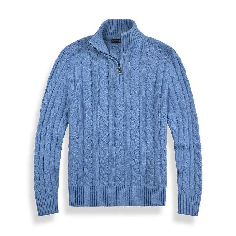Herren-Zopfstrickpullover mit Troyerkragen und kurzem Reißverschluss, Ansicht 7