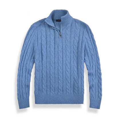 Herren-Zopfstrickpullover mit Troyerkragen und kurzem Reißverschluss, Ansicht 7