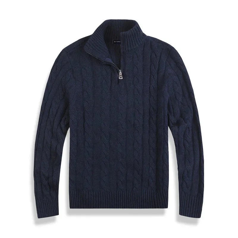Herren-Zopfstrickpullover mit Troyerkragen und kurzem Reißverschluss, Ansicht 9