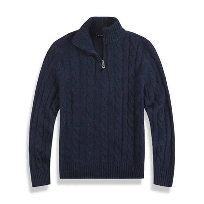 Herren-Zopfstrickpullover mit Troyerkragen und kurzem Reißverschluss, Ansicht 9