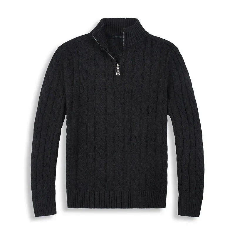 Herren-Zopfstrickpullover mit Troyerkragen und kurzem Reißverschluss, Ansicht 10