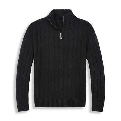 Herren-Zopfstrickpullover mit Troyerkragen und kurzem Reißverschluss, Ansicht 10