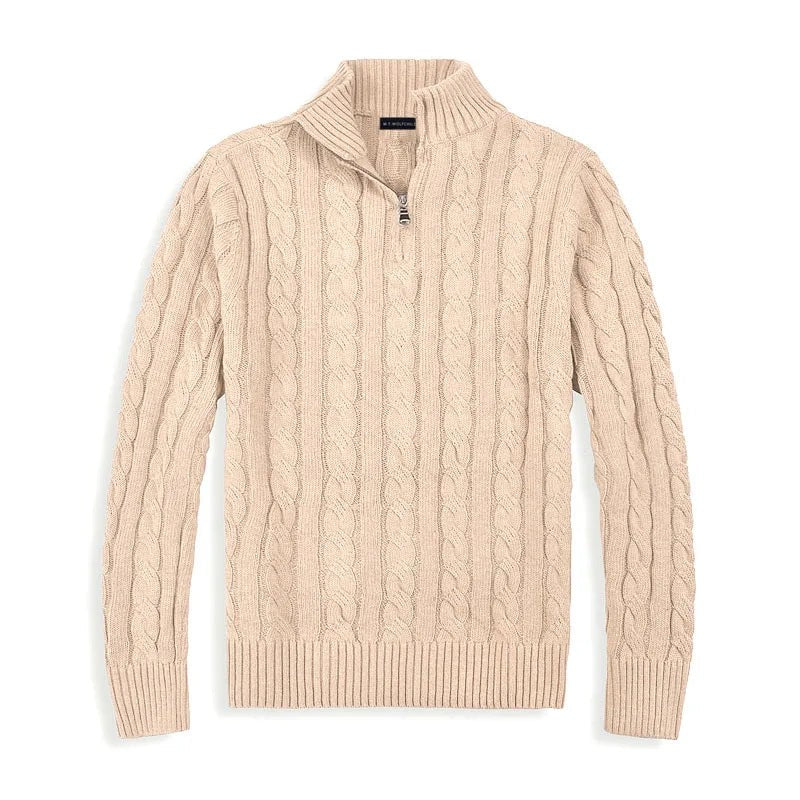 Herren-Zopfstrickpullover mit Troyerkragen und kurzem Reißverschluss, Ansicht 12