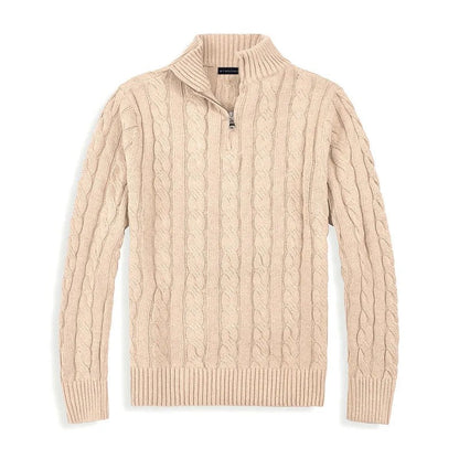 Herren-Zopfstrickpullover mit Troyerkragen und kurzem Reißverschluss, Ansicht 12