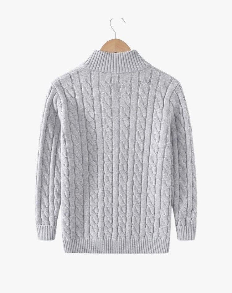 Herren-Zopfstrickpullover mit Troyerkragen und kurzem Reißverschluss, Ansicht 14