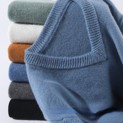 Herrenpullover aus Kaschmir mit Rundhals oder V-Ausschnitt und Rippbündchen, Ansicht 12