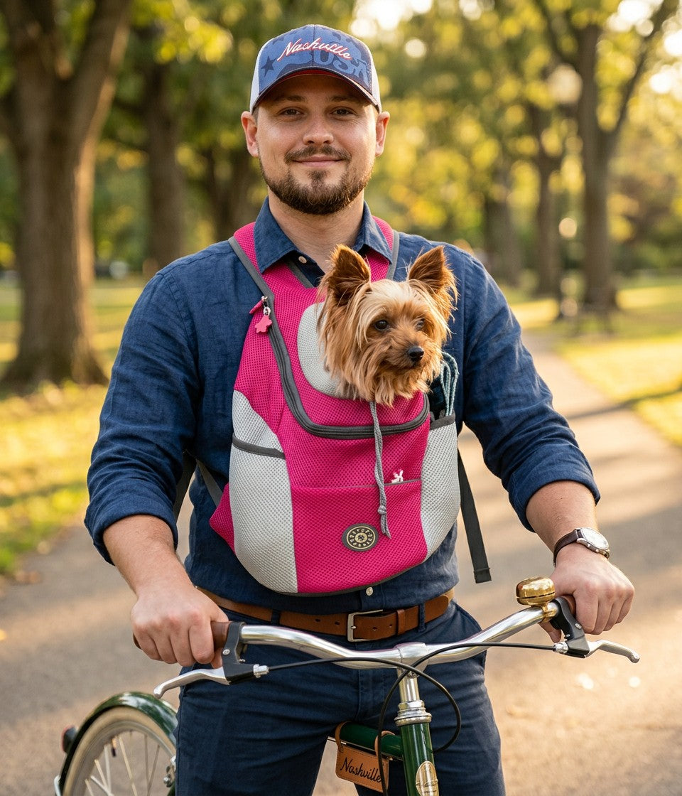 Hundetragerucksack mit gepolstertem Innenraum, Sicherheitsgurt und verstellbaren Schultergurten für kleine Hunde in Rosa