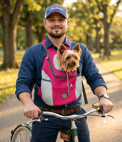 Hundetragerucksack mit gepolstertem Innenraum, Sicherheitsgurt und verstellbaren Schultergurten für kleine Hunde in Rosa