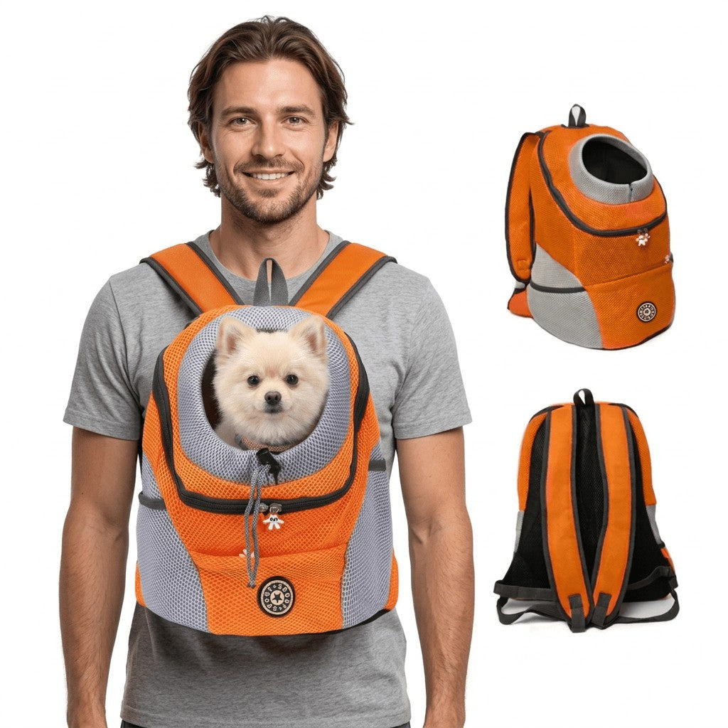 Hundetragerucksack mit gepolstertem Innenraum, Sicherheitsgurt und verstellbaren Schultergurten für kleine Hunde in Orange