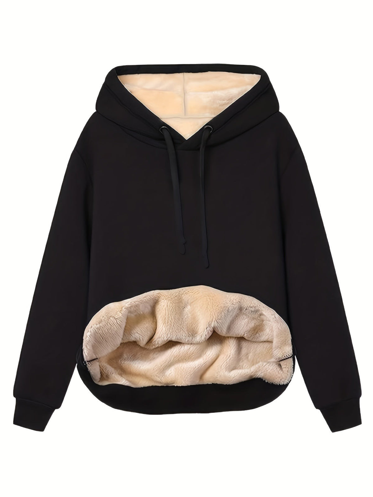 Kapuzenpullover mit warmem Fleecefutter, Kordelzug und Bündchen in Schwarz