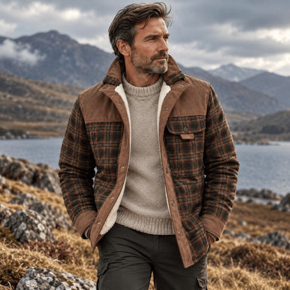 Karierte Herren-Hemdjacke mit Borg-Fleecefutter, Stehkragen und Brusttasche, Ansicht 5