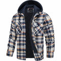 Karierte Herren-Hemdjacke mit Kapuze, Steppfutter und Reißverschluss mit Druckknopfleiste