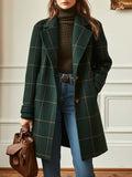 Karierter Damen-Tweedmantel mit Reverskragen und aufgesetzten Taschen für den Winter