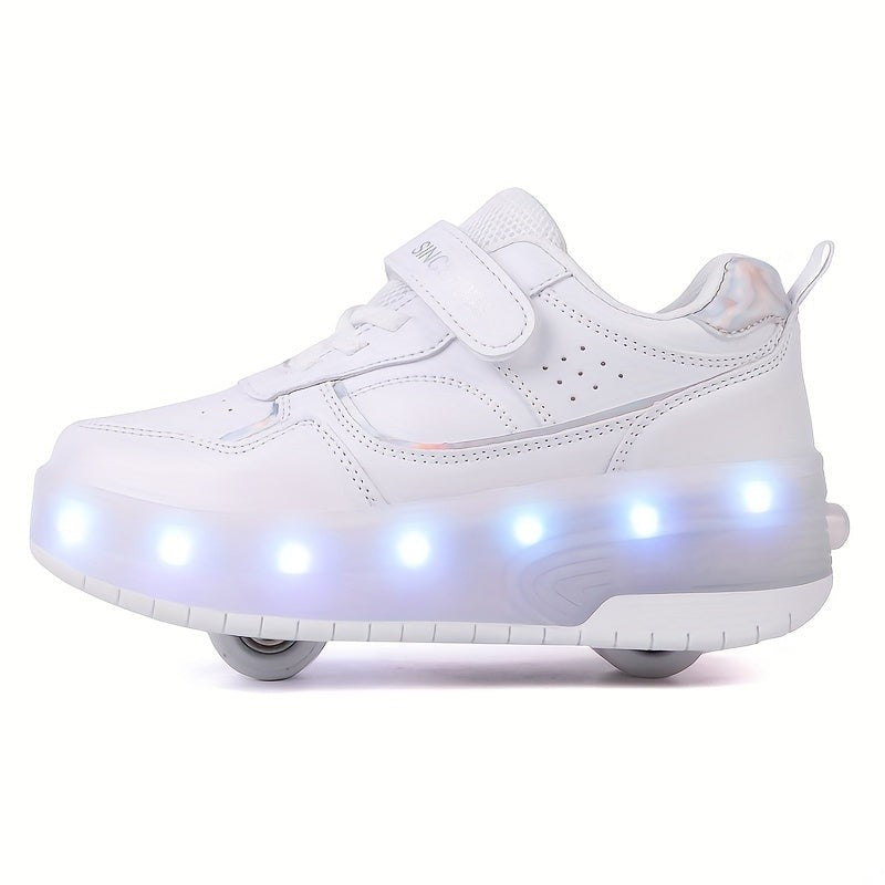 Kinder-Sneaker mit abnehmbaren Rollen, LED-Sohle und USB-Ladefunktion in Weiß