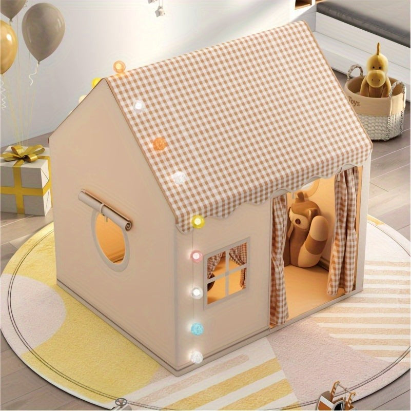 Kinder-Spielhaus aus Polyester und PVC mit Fenstern und Vorhangtür für Kinderzimmer und Garten, Ansicht 3