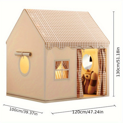 Kinder-Spielhaus aus Polyester und PVC mit Fenstern und Vorhangtür für Kinderzimmer und Garten, Ansicht 4