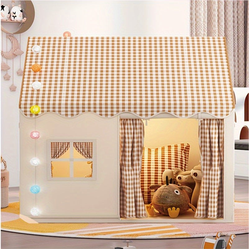 Kinder-Spielhaus aus Polyester und PVC mit Fenstern und Vorhangtür für Kinderzimmer und Garten, Ansicht 5