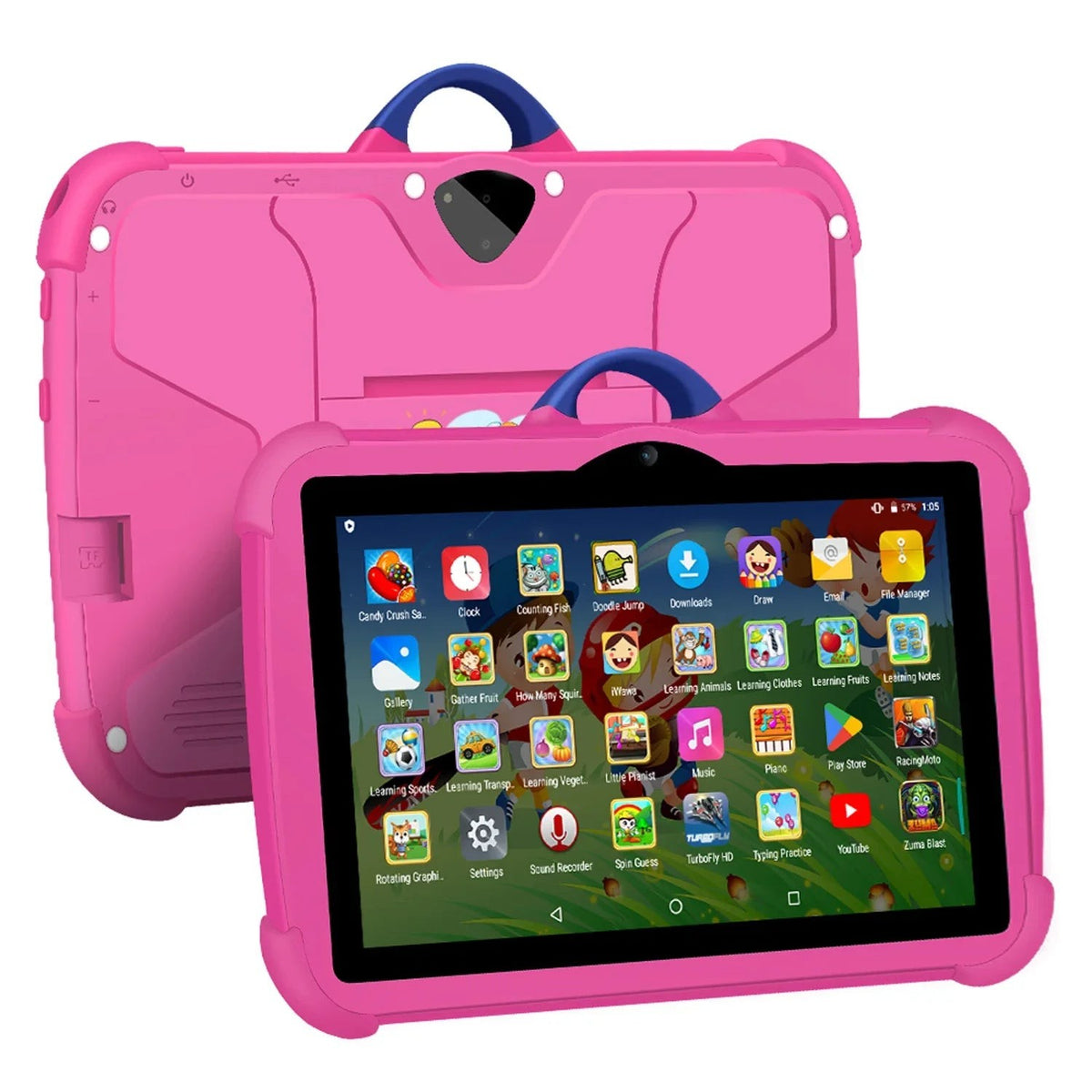 Kinder-Tablet mit 7-Zoll-Display, Android, 64 GB Speicher und Schutzhülle mit Tragegriff in Rosa