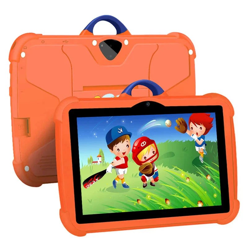 Kinder-Tablet mit 7-Zoll-Display, Android, 64 GB Speicher und Schutzhülle mit Tragegriff in Orange