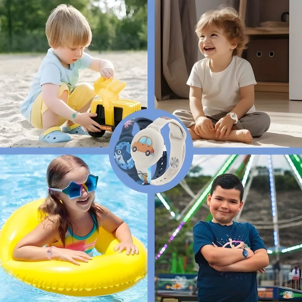 Kinderarmband mit rundem Tracker-Gehäuse, fröhlichem Motiv und verstellbarem Riemen, Ansicht 7