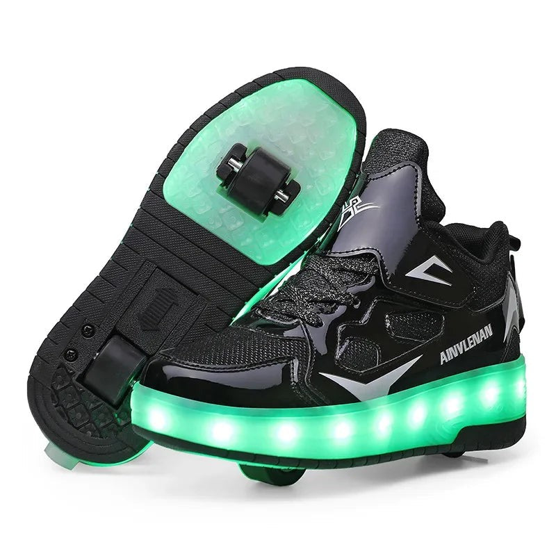 Kinderschuhe mit Rollen, LED-Leuchtsohle und Klettverschluss zum Gehen und Rollen, Ansicht 10