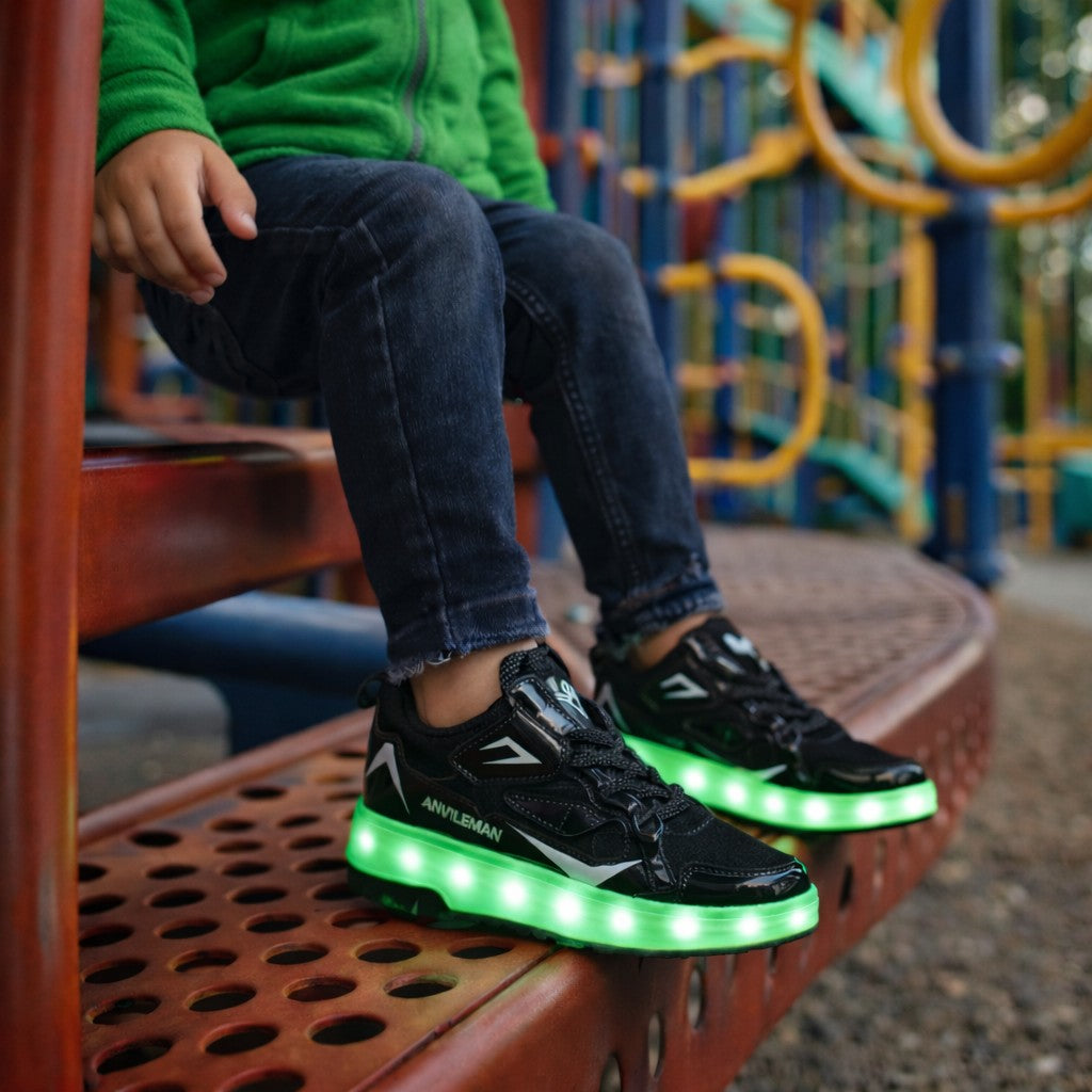 Kinderschuhe mit Rollen, LED-Leuchtsohle und Klettverschluss zum Gehen und Rollen, Ansicht 12