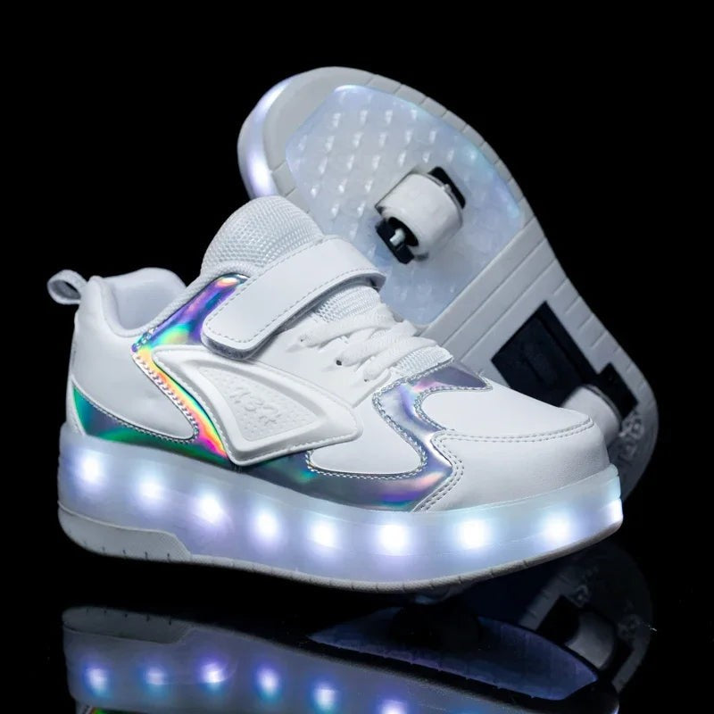 Kinderschuhe mit Rollen, LED-Leuchtsohle und Klettverschluss zum Gehen und Rollen, Ansicht 14