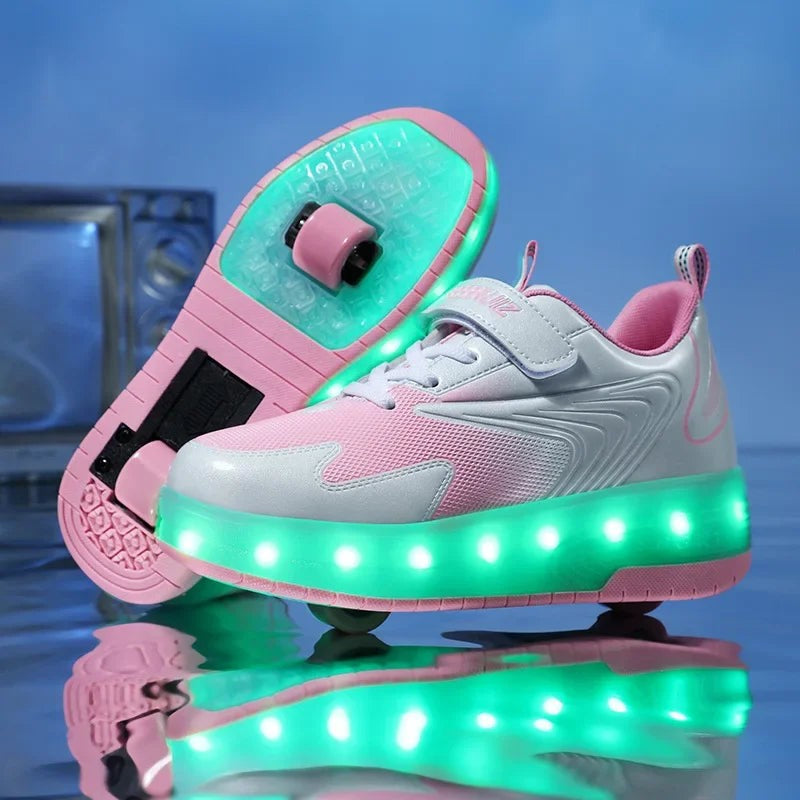 Kinderschuhe mit Rollen, LED-Leuchtsohle und Klettverschluss zum Gehen und Rollen in 812 Rosa