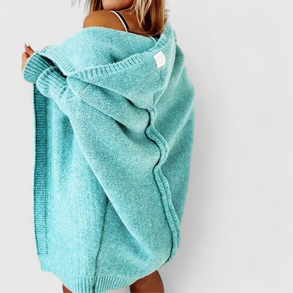 Knielange Oversized Damen-Strickjacke mit großer Kapuze und offener Front, Ansicht 6
